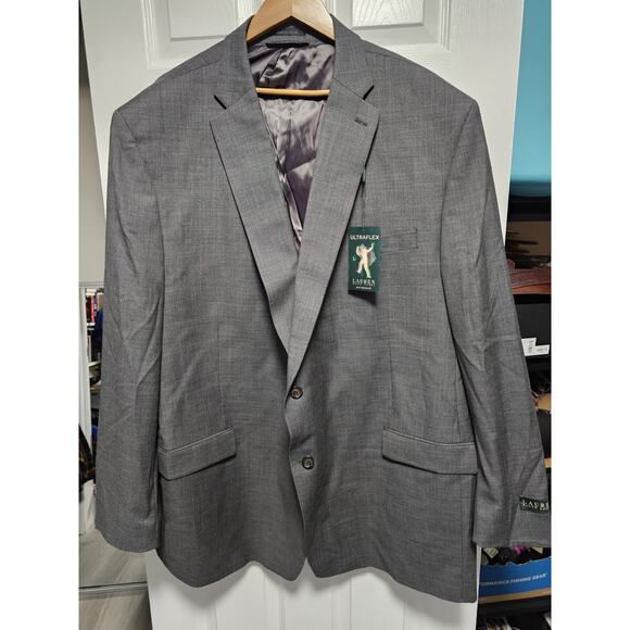 Ralph Lauren Lattimore Windowpane Plaid Sport Coat Blazer 56 Long NWT Grey